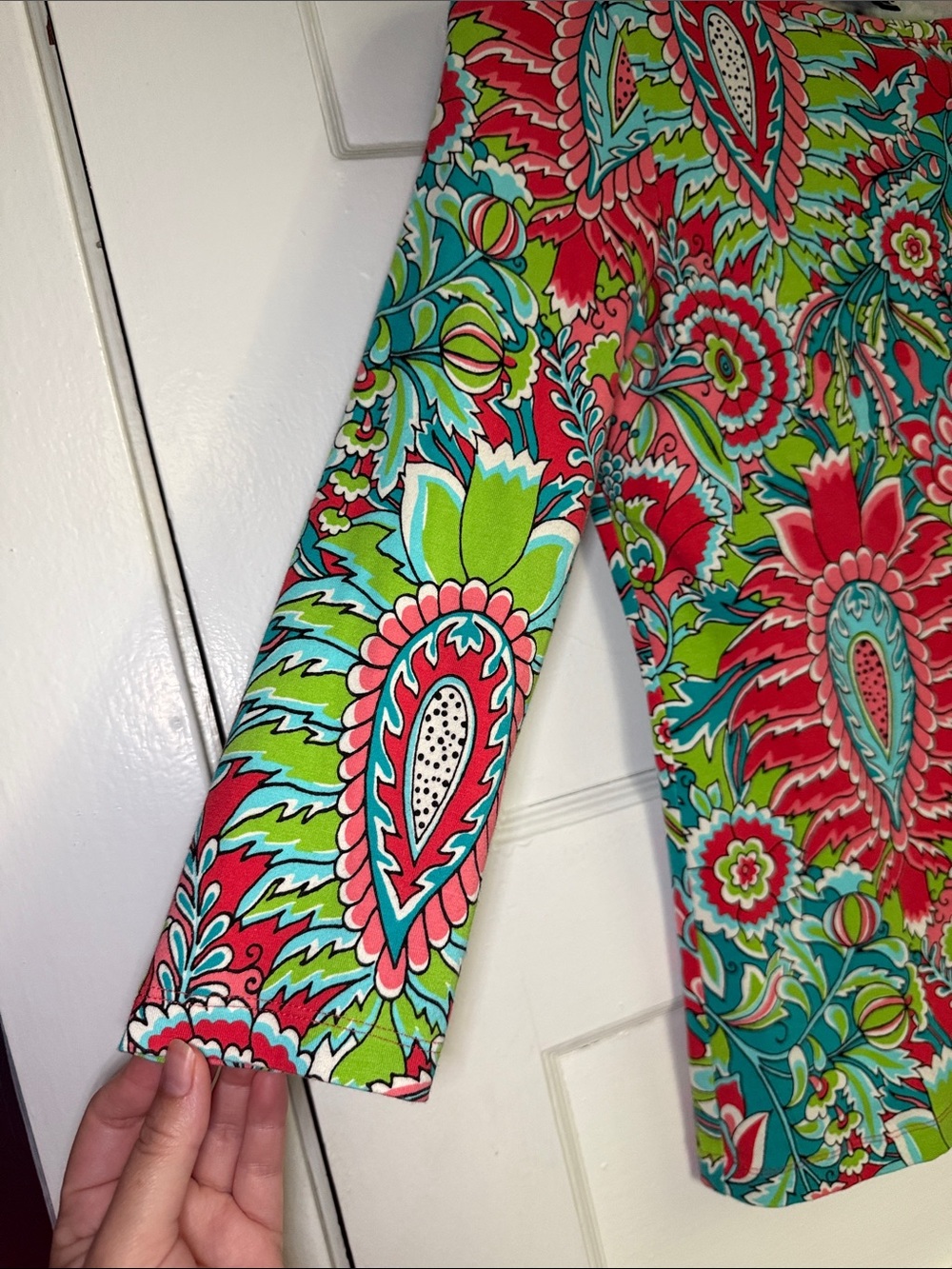 Talbots Vibrant Coral & Teal Floral Paisley Scoop-Neck‎ Top Size Petite - Picture 5 of 7